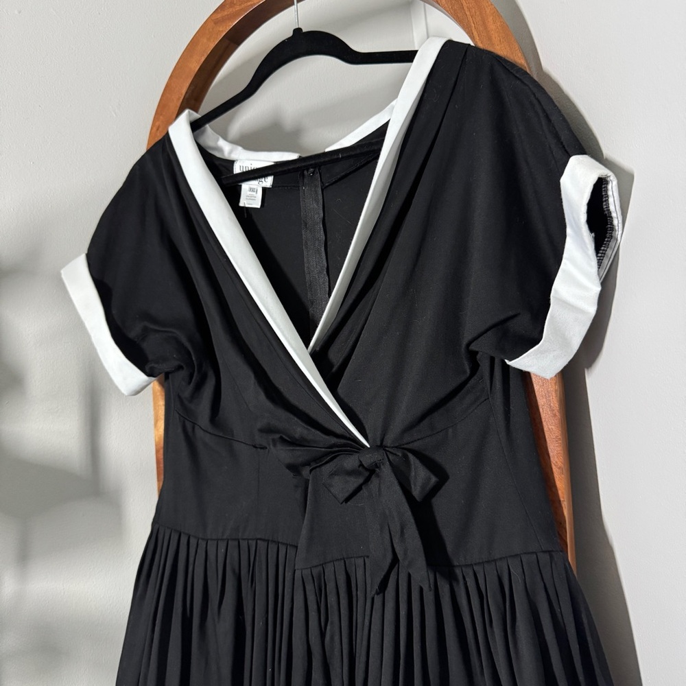 Unique Vintage XXL Black Retro Pin Up Rockabilly Collared Full Skirt Dress - Picture 2 of 9